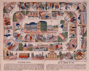 Gioco del treno a vapore, foglio illustrato pubblicato da Ackermann, Wissembourg, c.1860